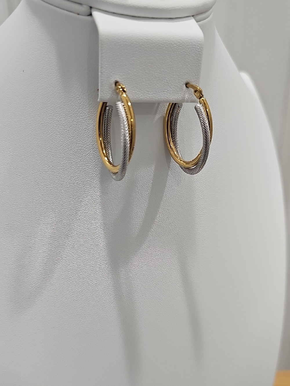 Two-Tone Gold and Silver Stainless Steel Hoop Earrings